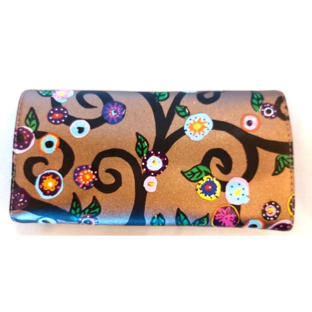 St Jude Rose Metallic Gold Trifold Travel Jewelry Case Pouch Flower Vine 4"X8" - Picture 2 of 9